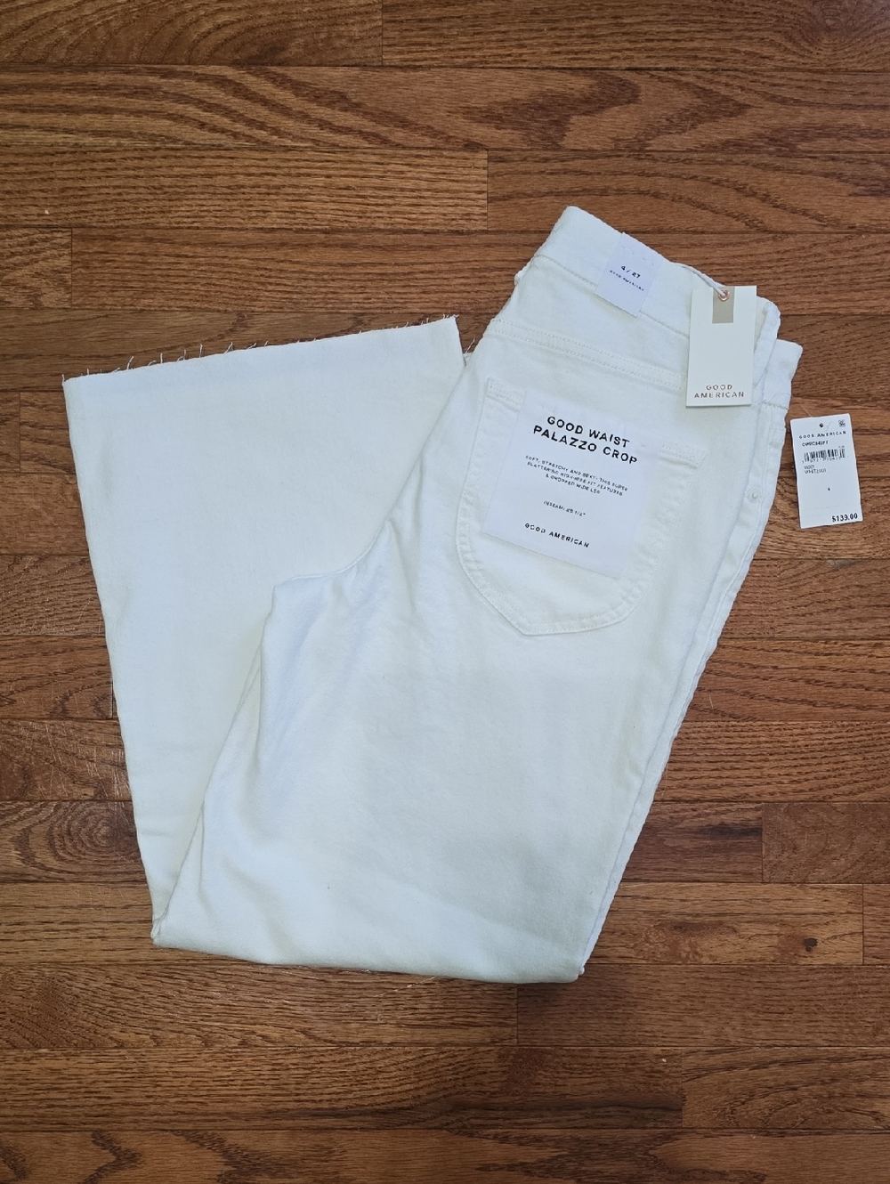 Good American Cream Palazzo Crop Jeans
